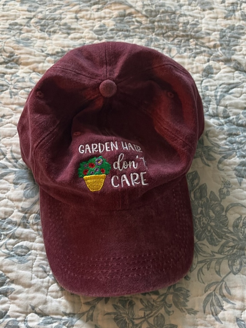Maroon "Garden Hair Don't Care" Embroidered Baseball Cap